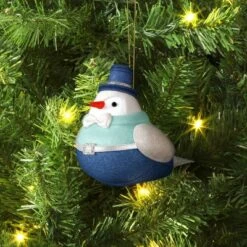 Christmas Featherly Friends Ornament Blue Top Hat - Wondershopâ˘