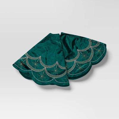 48" Christmas Dia Art Deco Embellished Soft Velvet Tree Skirt Green - Wondershop™ 4 48" Christmas Dia Art Deco Embellished Soft Velvet Tree Skirt Green - Wondershop™ - Image 2