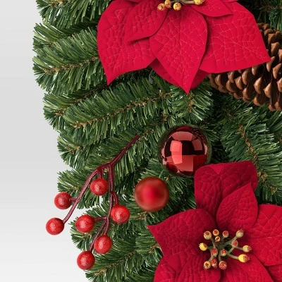 28" Decorated Pine And Poinsettia Flowers Hanging Christmas Artificial Swag - Wondershop™ 4 28" Decorated Pine And Poinsettia Flowers Hanging Christmas Artificial Swag - Wondershop™ - Image 2