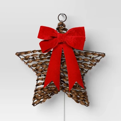30ct Battery Operated Christmas Hanging Twisted Faux Rattan Star With Red Velvet Bow - Warm White Lights - Wondershop™ 4 30ct Battery Operated Christmas Hanging Twisted Faux Rattan Star With Red Velvet Bow - Warm White Lights - Wondershop™ - Image 2