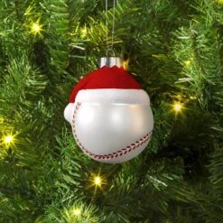 4" Christmas Glass Baseball With Hat Ornament - Wondershopâ˘